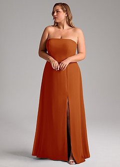 Azazie Wren Vestidos de madrinha de casamento Vestido Páprica de Chiffon de Linha A com Fenda Lateral image10