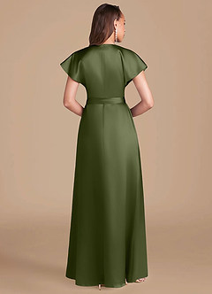 Azazie Nico Bridesmaid Dresses Olive A-Line Pleated Metallic Satin Dress image4