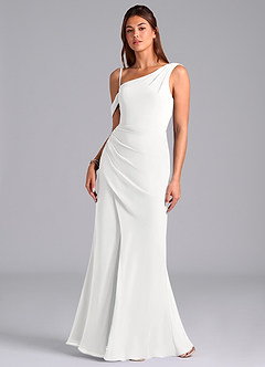 Azazie Madelyn Bridesmaid Dresses White Mermaid One Shoulder Chiffon Convertible Dress image5