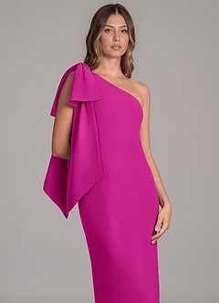 Azazie Capri Bridesmaid Dresses Fuchsia A-Line One Shoulder Chiffon Dress image7