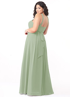 Azazie Dixie Brautjungfernkleider A-Linie Halter Gefaltet Chiffon Kleid Staubiger Salbeigrün image9