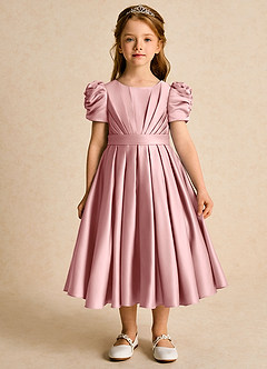 Azazie Miriam Flower Girl Dresses Dusty Rose Ball-Gown Pleated Matte Satin Dress image4