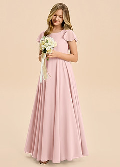 Azazie Cady Junior Powder Pink A-Line Pleated Chiffon Dress image4