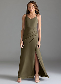Azazie Leo Junior Willow Green Mermaid Pleated Chiffon Dress image1
