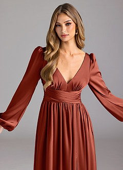 Azazie Norah Robes de demoiselle d'honneur Robe Trapèze en Satin extensible Terracotta image5