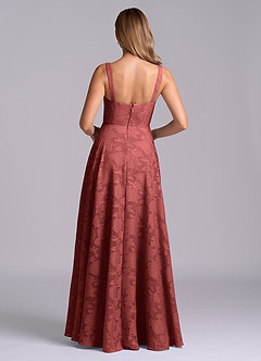 Azazie Shaude Brautjungfernkleider A-Linie Plissee Blumen-Burnout Kleid Terrakotta image2