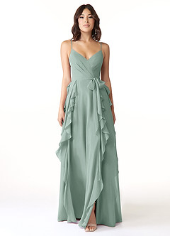 Azazie Peyton At-home Try On Dresses Agave A-Line Ruched Chiffon Dress image5
