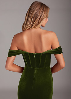 Azazie Jas Robes de demoiselle d'honneur Robe Fourreau Convertible en velours Schulterfreies Korsett Olive image7