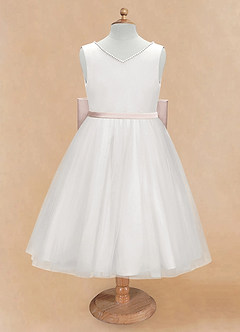 Azazie Seline Flower Girl Dresses Ivory Rose Petal A-Line Bow Tulle Dress image6