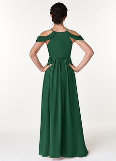 Azazie Seneca Junior Jurk van Chiffon met A-Lijn Off the Shoulder Donkergroen image2