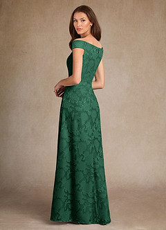 Azazie Moore Final Sale Dark Green A-Line Boatneck Floral Burnout Dress image2