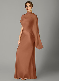 Azazie Jaleesa Bridesmaid Dresses Bronzer A-Line High Neck Stretch Satin Dress image4