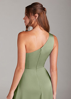 Azazie Brooke Bridesmaid Dresses Pistachio A-Line One Shoulder Stretch Satin Dress image8