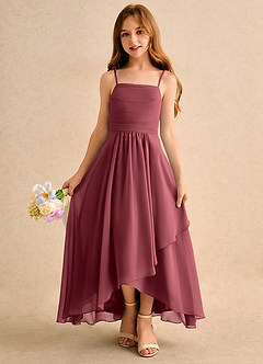 Azazie Twilight Dance Girls Formal Abiti da Ragazza di Fiori Abito A-Line in Chiffon Plissettato Merlot image4