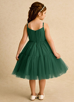 Azazie Osea Flower Girl Dresses Dark Green Ball-Gown Pleated Tulle Dress image2
