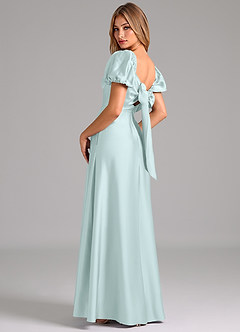 Azazie Fatima Bridesmaid Dresses Sea Glass A-Line Sweetheart Neckline Stretch Satin Dress image2