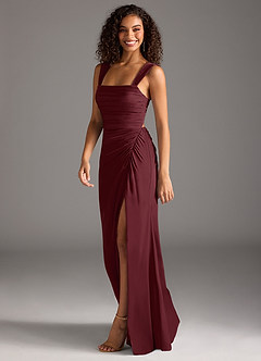 Azazie Jesaphine Bridesmaid Dresses Cabernet Sheath Bow Stretch Satin Dress image6
