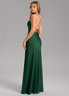 Azazie Grata Bridesmaid Dresses Dark Green Sheath Side Slit Stretch Satin Dress image7