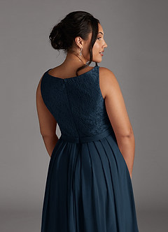 Azazie Ainsling Mother of the Bride Dresses Dark Navy A-Line Square Neckline Lace Chiffon Dress image7