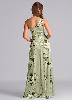 Azazie Brooke Vestidos de damas de honor Vestido de Enredaderas Florales de Satén Elástico de Corte en A con Hombro unilateral image6