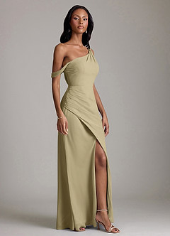 Azazie Madelyn Bridesmaid Dresses Moss Green Mermaid One Shoulder Chiffon Convertible Dress image5