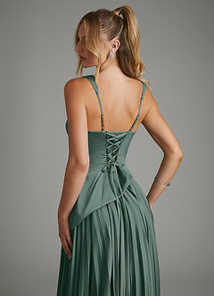 Azazie Stephanie Bridesmaid Dresses Sea Moss A-Line Corset Stretch Satin Dress image10
