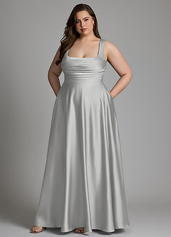 Azazie Azaria Vestidos de madrinha de casamento Vestido Prata de Cetim elástico de Linha A com Corpete image9