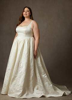 Azazie Skylin Wedding Dresses Antique White Champagne Ball-Gown with Pockets Floral Jacquard Dress image12