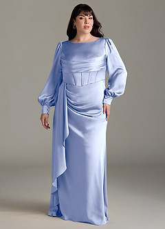 Azazie Raye Bridesmaid Dresses Ice Mermaid Long Sleeve Stretch Satin Dress image7