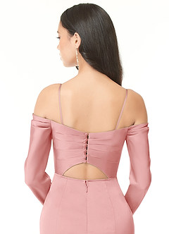 Azazie Hallie Robes de demoiselle d'honneur Robe Sirène Convertible en Satin extensible Schulterfreies Langarmshirt Rose Poudré image7