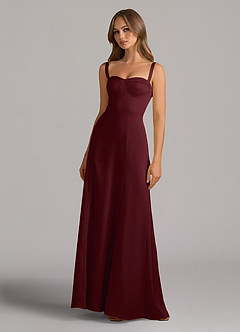 Azazie Amaris Bridesmaid Dresses Cabernet A-Line Corset Stretch Satin Dress image2