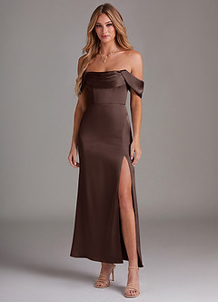 Azazie Saige Brudtärnklänningar Klä av Sjöjungfru i Stretch Satin Av axeln Ganache image3