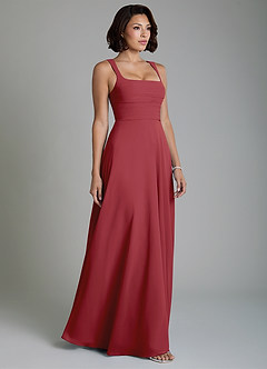 Azazie Azaria Bridesmaid Dresses Pomegranate A-Line Corset Chiffon Dress image4