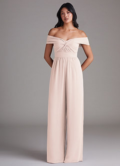 Azazie Lamara Bridesmaid Dresses Rose Petal Off the Shoulder Chiffon Convertible Jumpsuit image3