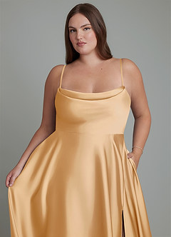 Azazie Elle Brautjungfernkleider A-Linie Plissee Stretch-Satin Kleid Gold image10