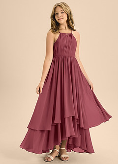 Azazie Elliora Junior Merlot A-Line Pleated Chiffon Dress image3