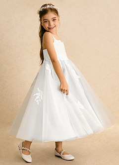 Azazie Coraline Flower Girl Dresses Ivory A-Line Lace Dress image3