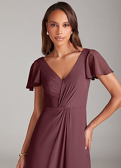 Azazie Soren Bridesmaid Dresses Sangria A-Line Ruched Chiffon Dress image6