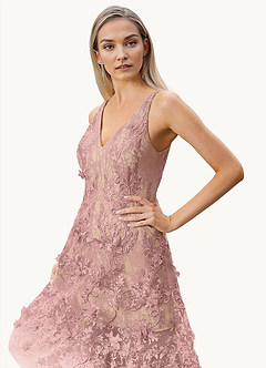 Chris Light Pink Lace 3D Flowers Midi Dress image2