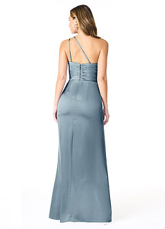 Azazie Eren Bridesmaid Dresses Dusty Blue Mermaid One Shoulder Stretch Satin Dress image2