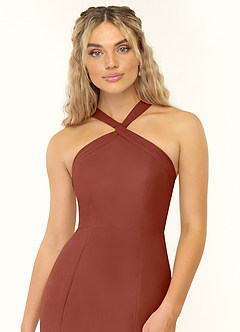 Azazie Rue Bridesmaid Dresses Auburn A-Line Halter Chiffon Dress image6