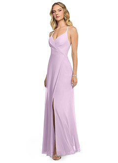 Azazie Davis Bridesmaid Dresses Frosted Lilac A-Line V-Neck Chiffon Dress image3
