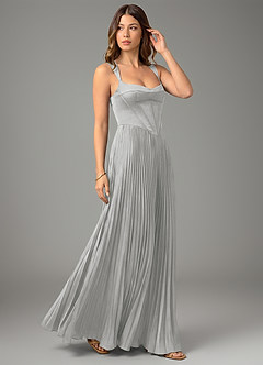 Azazie Avenelle Bridesmaid Dresses Silver A-Line Corset Stretch Satin Dress image5