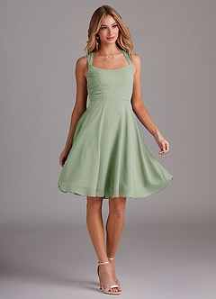 Azazie Vina Bridesmaid Dresses Dusty Sage A-Line Lace Chiffon Dress image5