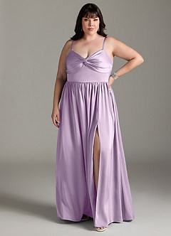 Azazie Zeya Bridesmaid Dresses Frosted Lilac A-Line Pleated Stretch Satin Dress image9