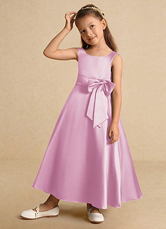 Azazie Lindy Flower Girl Dresses Candy Pink A-Line Pleated Matte Satin Dress image3
