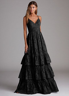 Azazie Nathalia Bridesmaid Dresses Black A-Line Bow Floral Burnout Dress image4