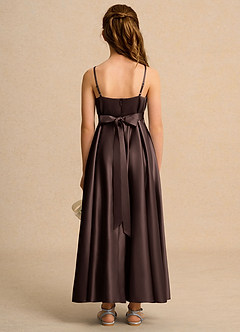Azazie Pebbles Girls Formal Flower Girl Dresses Ganache A-Line Pleated Matte Satin Dress image2