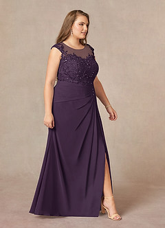 Azazie Libby Mother of the Bride Dresses Plum A-Line Scoop Sequins Chiffon Dress image10