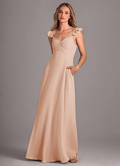 Azazie Kaylyn Robes de demoiselle d'honneur Robe Trapèze en Mousseline de soie Rayé Rose Perle image3